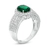Thumbnail Image 1 of Oval Lab-Created Emerald and White Sapphire Frame Multi-Row Ring in Sterling Silver