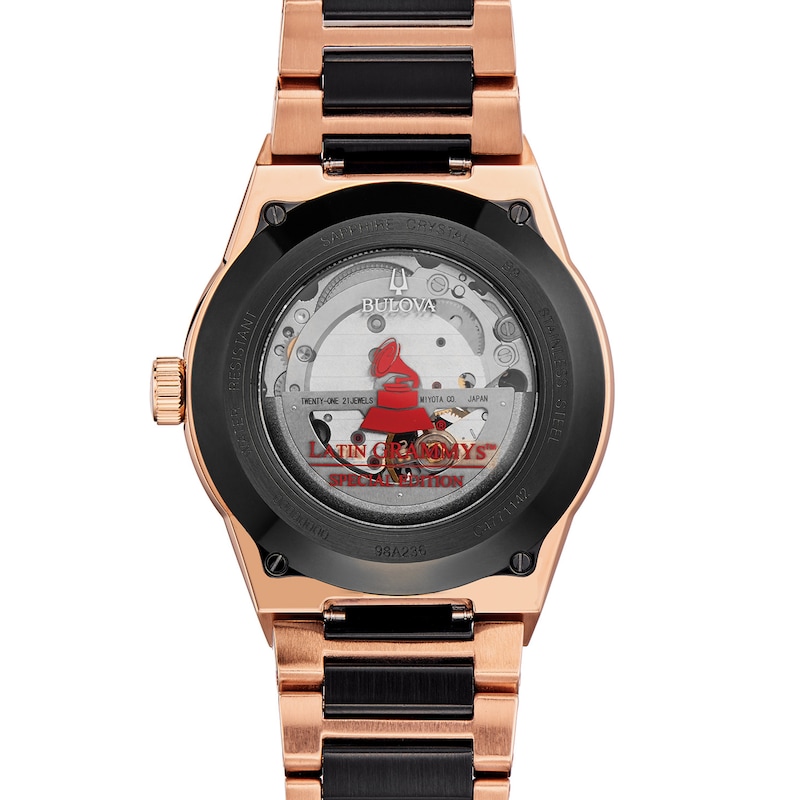 Main Image 4 of Bulova Latin GRAMMY® Automatic Two-Tone IP Watch with Black Dial (Model: 98A236)