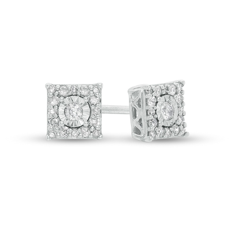 Main Image 1 of 1/5 CT. T.W. Diamond Square Frame Stud Earrings in Sterling Silver