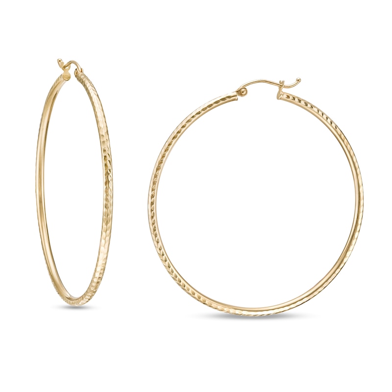 2.0 x 50.0mm Diamond-Cut Hoop Earrings in 10K Gold