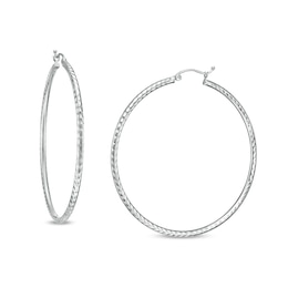 50.0mm Diamond-Cut Hoop Earrings in 10K White Gold