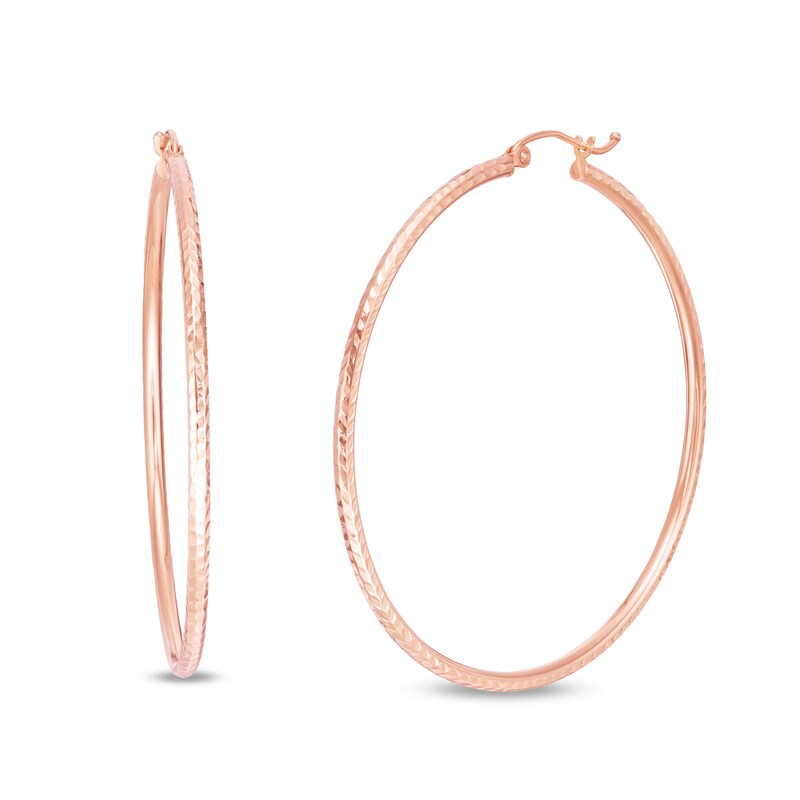 2.0 x 50.0mm Diamond-Cut Hoop Earrings in 10K Rose Gold