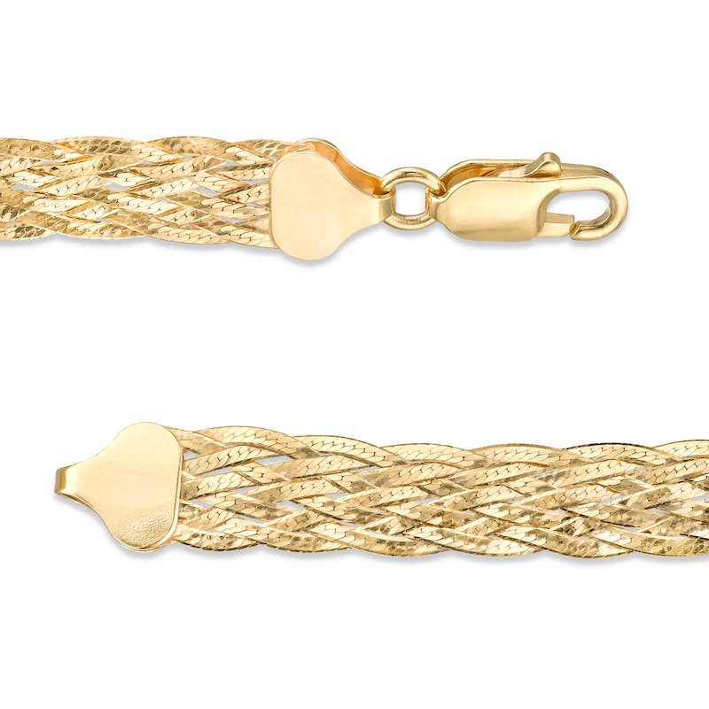 Main Image 2 of Made in Italy 030 Gauge Woven Herringbone Chain Necklace in Sterling Silver with 18K Gold Plate - 18"
