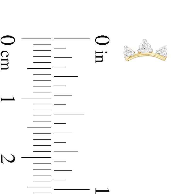 Main Image 3 of 1/10 CT. T.W. Diamond Three Stone Curved Bar Stud Earrings in 10K Gold