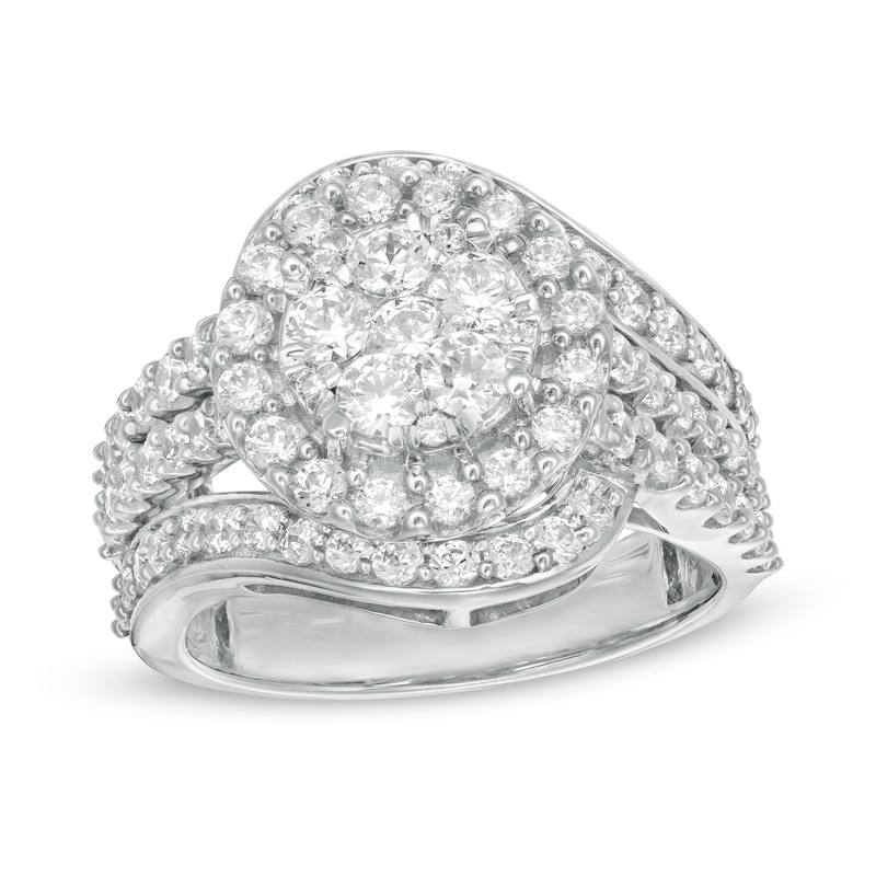 2 Ct. T.W. Composite Pear-Shaped Diamond Double Frame Vintage-Style Engagement Ring in 10K White Gold