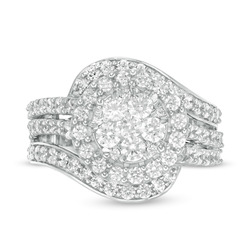 Main Image 4 of 2 CT. T.W. Composite Diamond Bypass Multi-Row Split Shank Engagement Ring in 10K White Gold