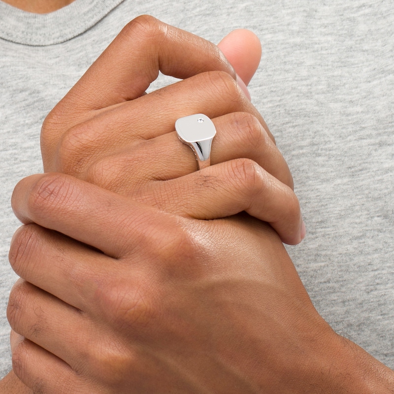 Main Image 2 of Vera Wang Men 1/20 CT. T.W. Diamond Etched Chevron Signet Ring in Sterling Silver