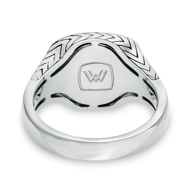 Main Image 3 of Vera Wang Men 1/20 CT. T.W. Diamond Etched Chevron Signet Ring in Sterling Silver