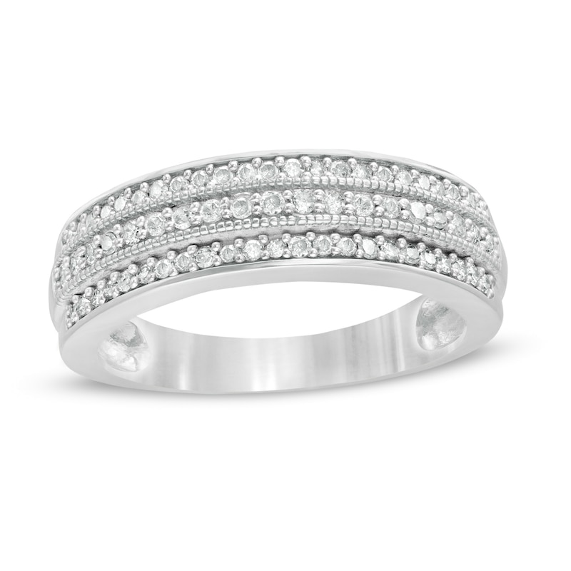 Main Image 1 of 1/3 CT. T.W. Diamond Multi-Row Vintage-Style Band in 10K White Gold