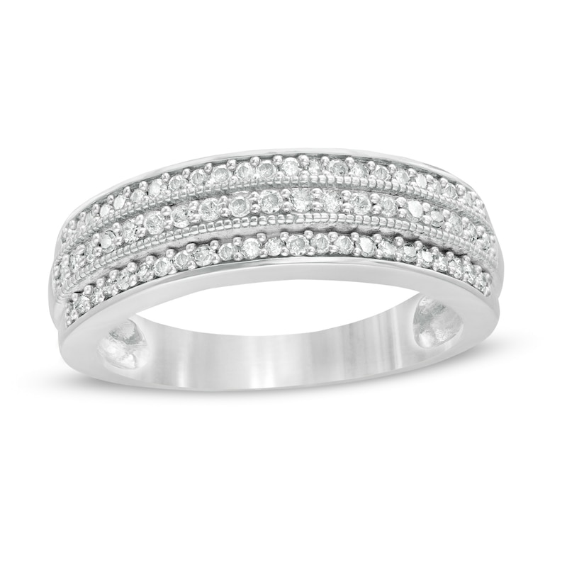 1/3 CT. T.W. Diamond Multi-Row Vintage-Style Band in 10K White Gold