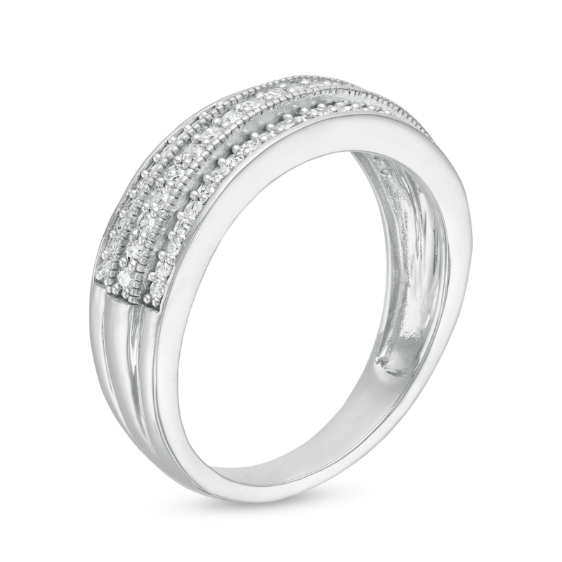 Main Image 3 of 1/3 CT. T.W. Diamond Multi-Row Vintage-Style Band in 10K White Gold