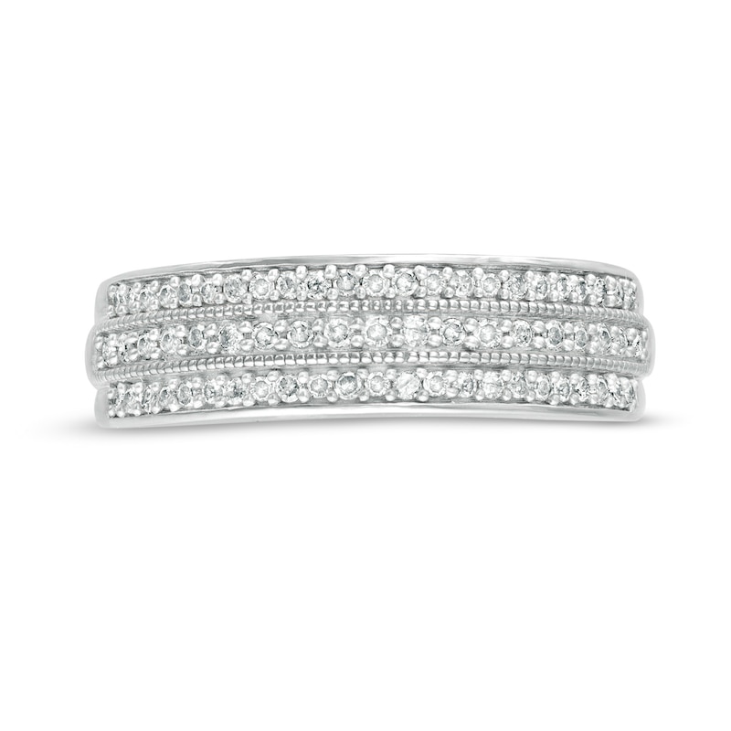 Main Image 4 of 1/3 CT. T.W. Diamond Multi-Row Vintage-Style Band in 10K White Gold