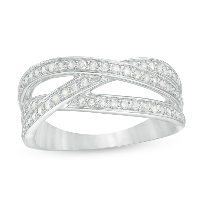 Main Image 1 of 3/8 CT. T.W. Diamond Multi-Row Crossover Anniversary Band in Sterling Silver