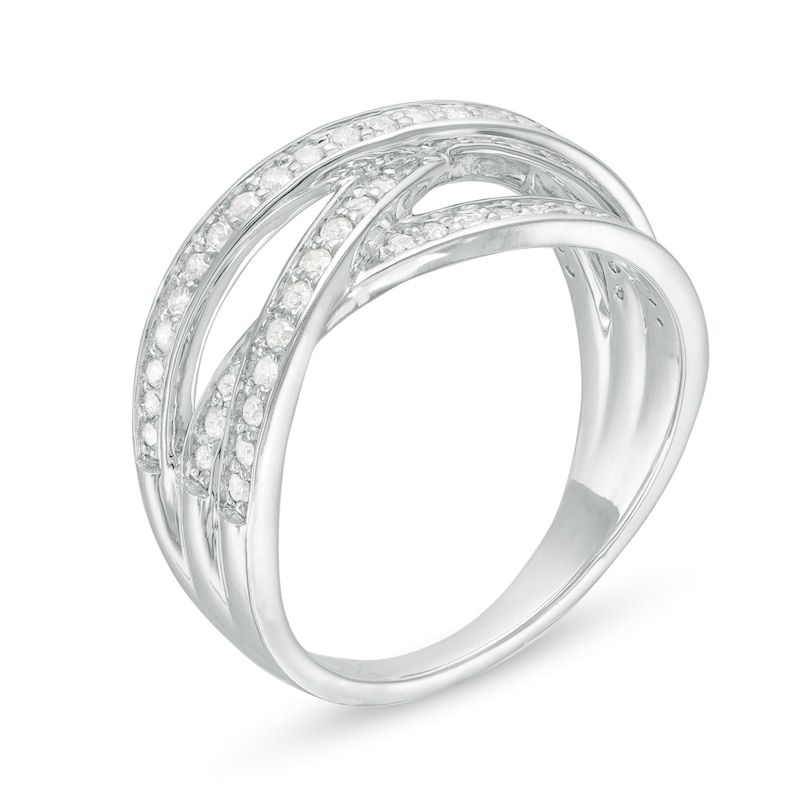 Main Image 3 of 3/8 CT. T.W. Diamond Multi-Row Crossover Anniversary Band in Sterling Silver