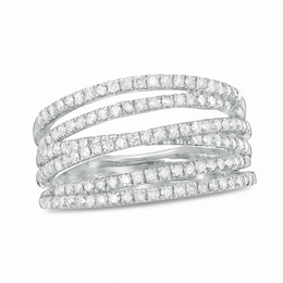 3/4 CT. T.W. Diamond Multi-Row Crossover Anniversary Band in Sterling Silver