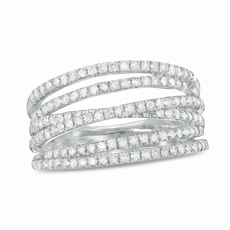Main Image 1 of 3/4 CT. T.W. Diamond Multi-Row Crossover Anniversary Band in Sterling Silver
