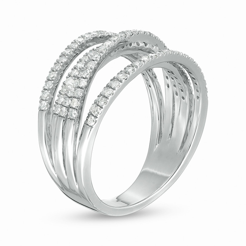 Main Image 3 of 3/4 CT. T.W. Diamond Multi-Row Crossover Anniversary Band in Sterling Silver