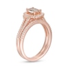 Thumbnail Image 3 of Oval Morganite and 1/3 CT. T.W. Diamond Cushion Frame Collared Split Shank Bridal Set in 10K Rose Gold