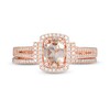 Thumbnail Image 4 of Oval Morganite and 1/3 CT. T.W. Diamond Cushion Frame Collared Split Shank Bridal Set in 10K Rose Gold