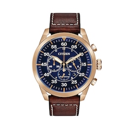Men's Citizen Eco-Drive® Avion Chronograph Gold-Tone Strap Watch with Blue Dial  (Model: CA4213-18L)