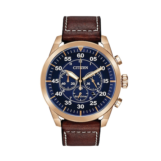 Men's Citizen Eco DriveÂ® Avion Chronograph Gold Tone Strap Watch With Blue Dial (model: Ca4213 18l)