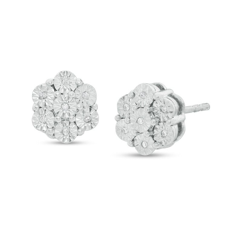 Main Image 1 of Diamond Accent Flower Stud Earrings in Sterling Silver