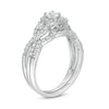 Thumbnail Image 3 of Lab-Created White Sapphire Frame Cascading Shank Bridal Set in Sterling Silver
