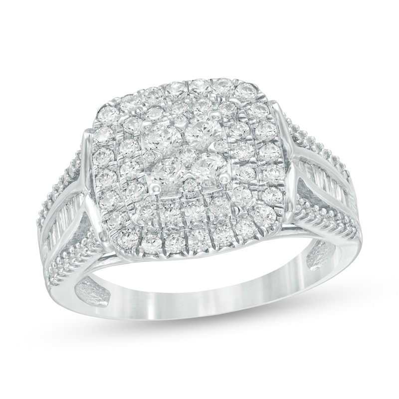 Main Image 1 of 1 CT. T.W. Composite Diamond Cushion Frame Multi-Row Ring in 10K White Gold