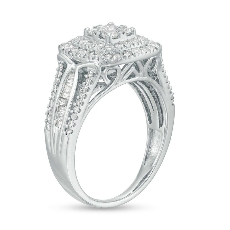 Main Image 3 of 1 CT. T.W. Composite Diamond Cushion Frame Multi-Row Ring in 10K White Gold