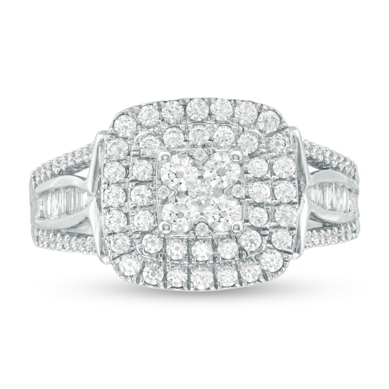Main Image 4 of 1 CT. T.W. Composite Diamond Cushion Frame Multi-Row Ring in 10K White Gold