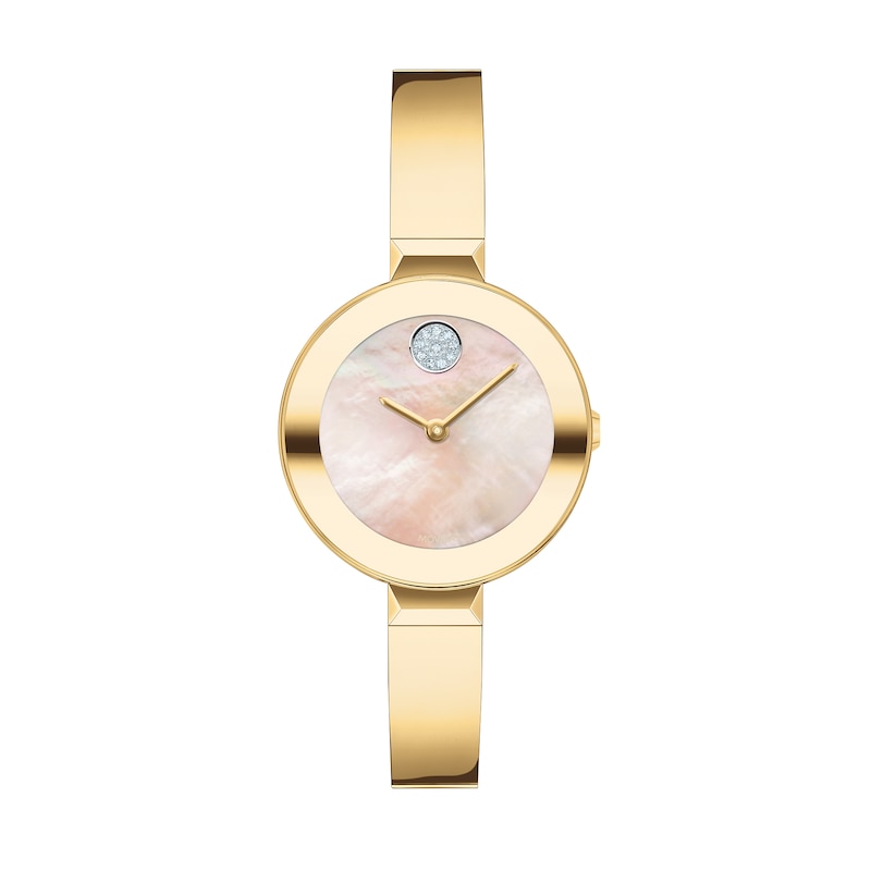 Main Image 1 of Ladies' Movado Bold®Crystal Gold-Tone Bangle Watch with Transparent Mother-of Pearl Dial (Model: 3600627)