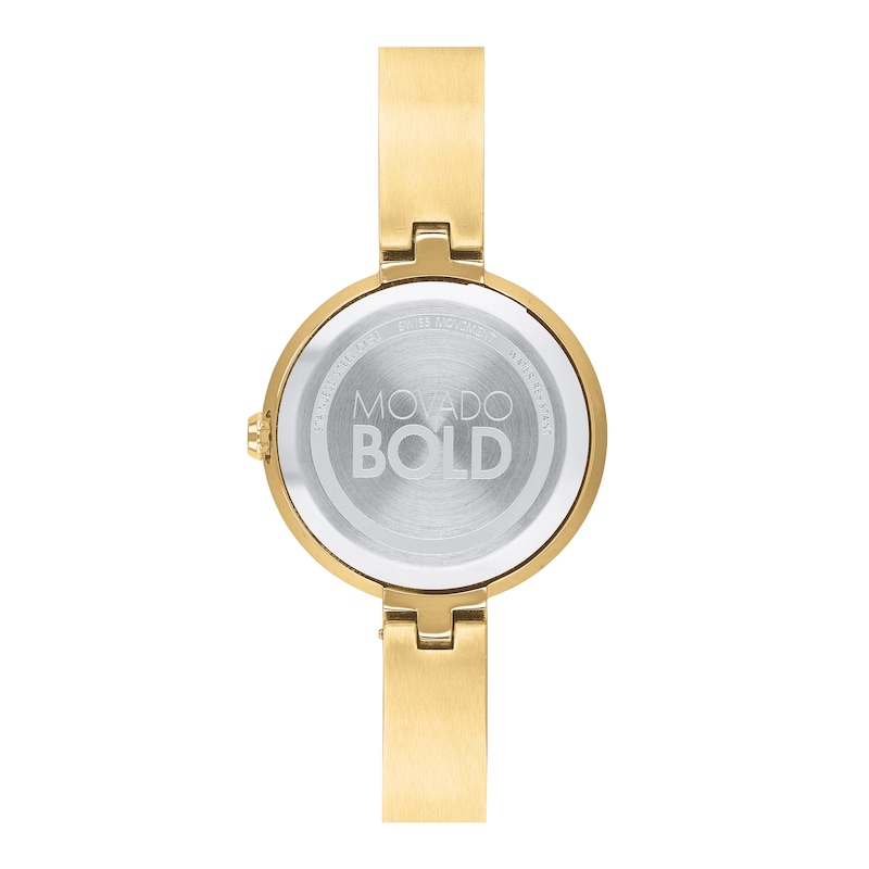Main Image 4 of Ladies' Movado Bold®Crystal Gold-Tone Bangle Watch with Transparent Mother-of Pearl Dial (Model: 3600627)