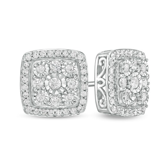 1/2 CT. T.W. Composite Diamond Cushion Frame Stud Earrings in 10K White Gold 1/2 CT. T.W. Composite Diamond Cushion Frame Stud Earrings in 10K White Gold