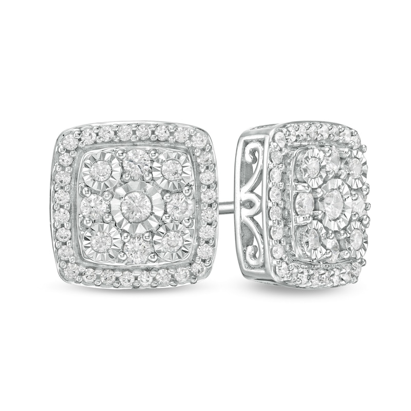 1/2 CT. T.W. Composite Diamond Cushion Frame Stud Earrings in 10K White Gold