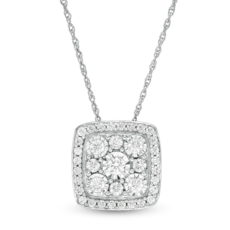 Main Image 1 of 1/2 CT. T.W. Composite Diamond Cushion Frame Pendant in 10K White Gold