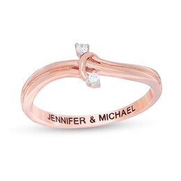 Diamond Accent Engravable Knot Double Row Promise Ring in 10K Rose Gold (1 Line)