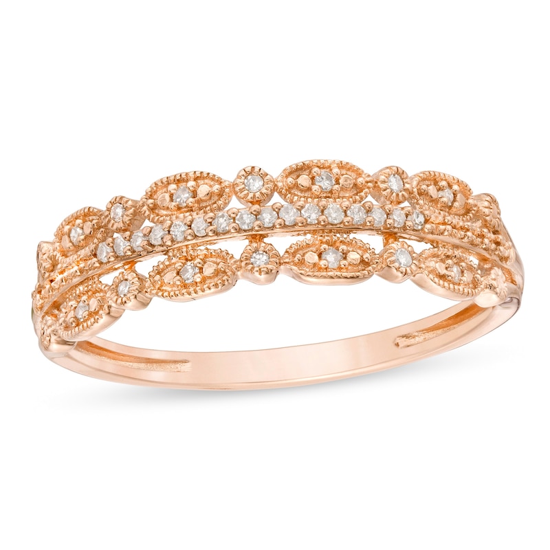 Main Image 1 of 1/15 CT. T.W. Diamond Multi-Row Vintage-Style Anniversary Band in 10K Rose Gold