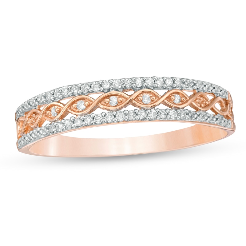 Main Image 1 of 1/15 CT. T.W. Diamond Multi-Row Anniversary Band in 10K Rose Gold