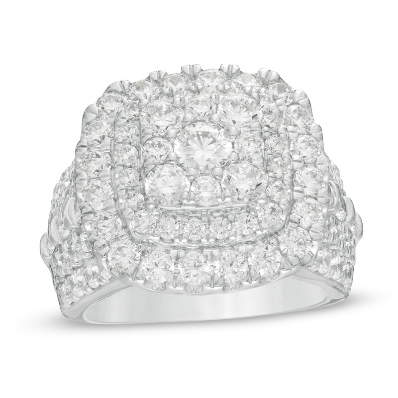 4 CT. T.W. Diamond Triple Cushion Frame Engagement Ring in 10K White Gold