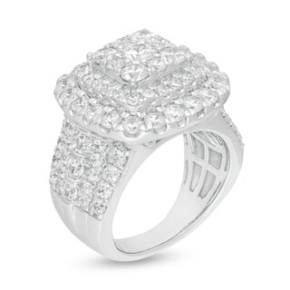 4 CT. T.W. Diamond Triple Cushion Frame Engagement Ring in 10K White ...