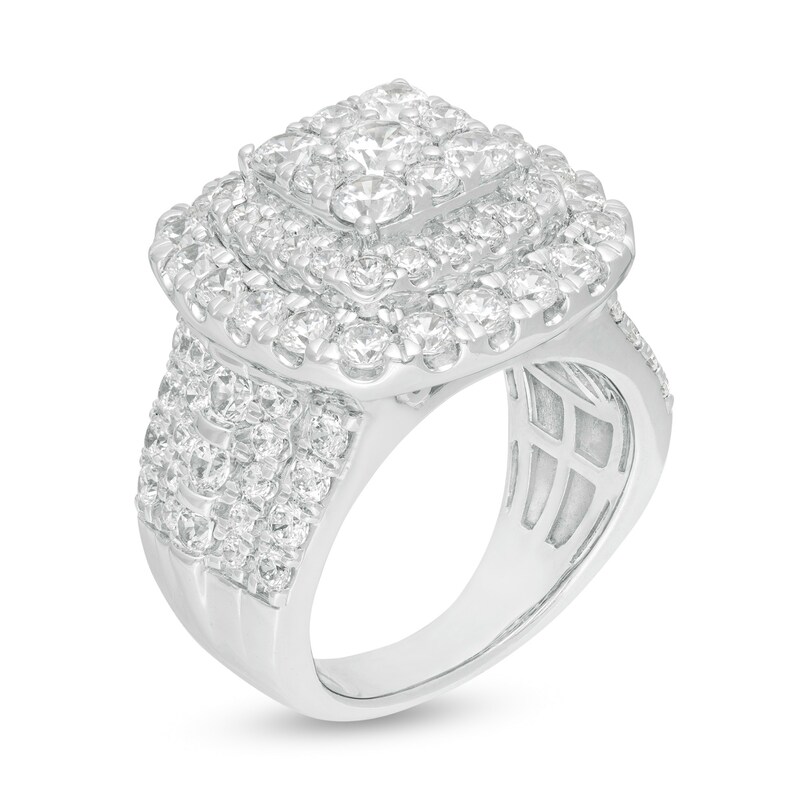 4 CT. T.W. Diamond Triple Cushion Frame Engagement Ring in 10K White Gold