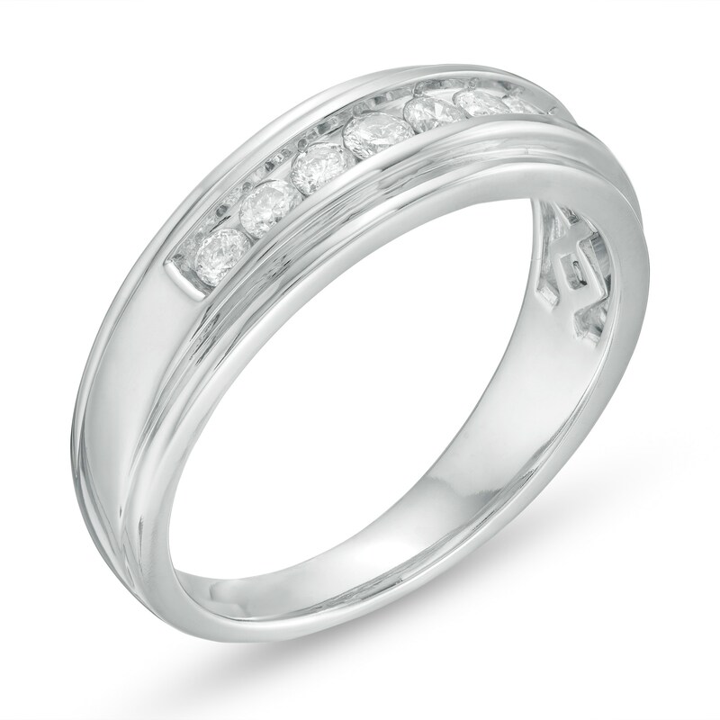 Men's 1/2 CT. T.W. Diamond Wedding Band in 10K White Gold