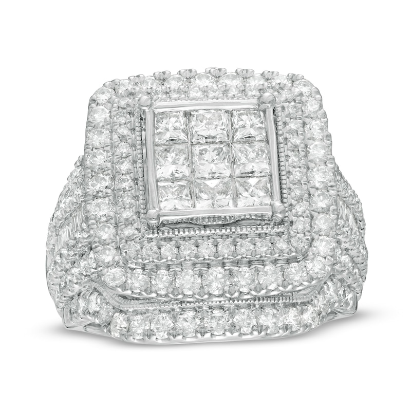 3 CT. T.W. Composite Diamond Double Cushion Frame Vintage-Style Engagement Ring in 10K White Gold