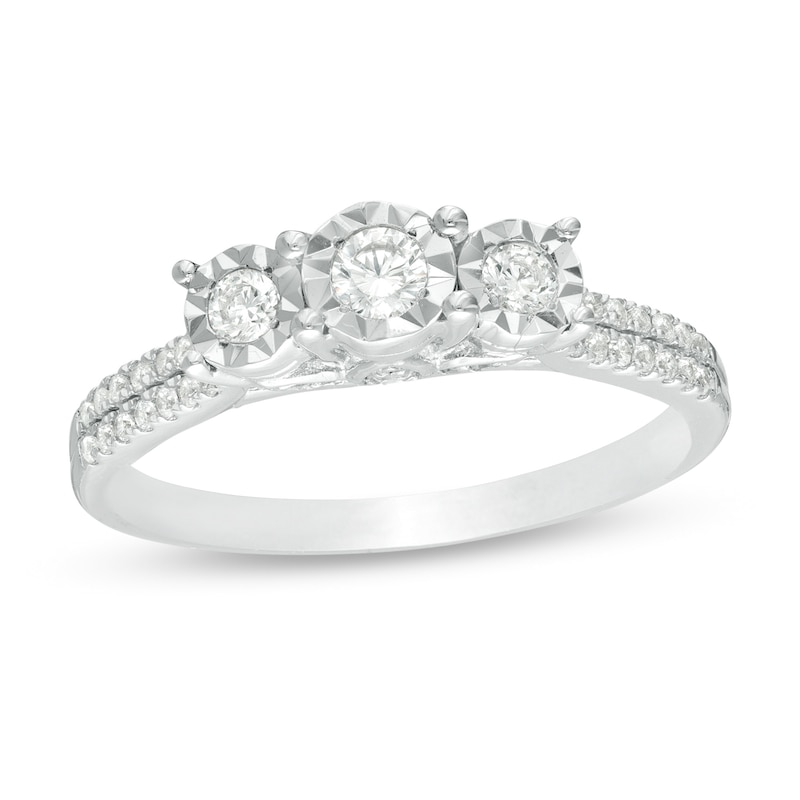 Main Image 1 of 1/3 CT. T.W. Diamond Past Present Future® Double Row Engagement Ring in 10K White Gold