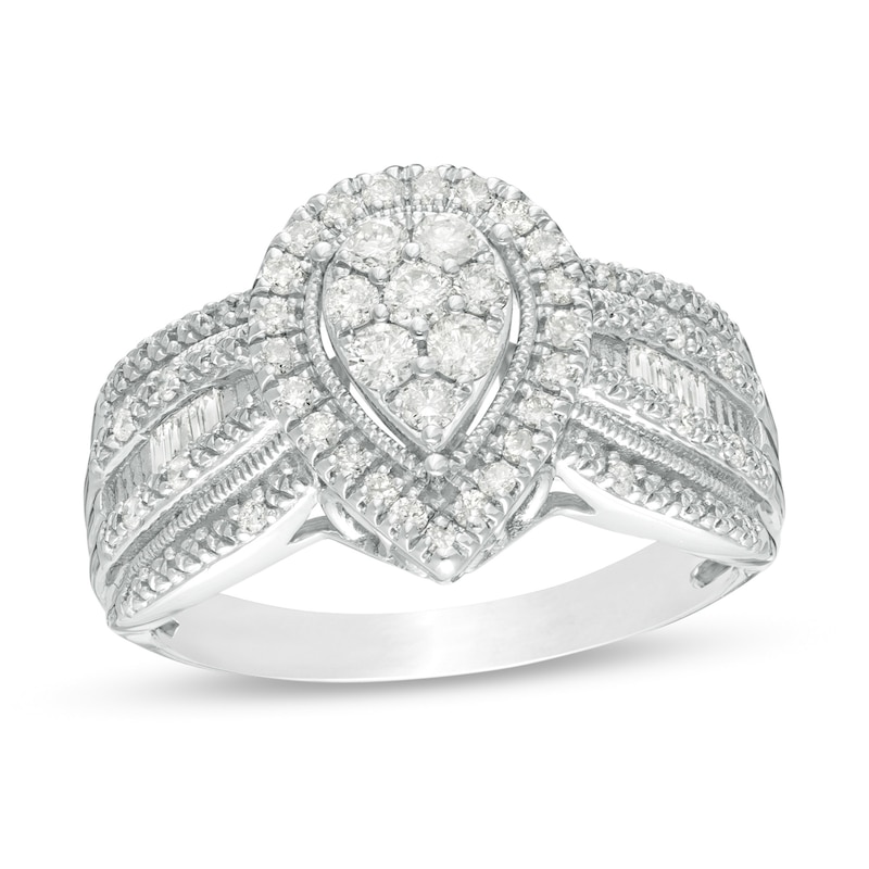1/2 CT. T.W. Composite Diamond Pear Frame Multi-Row Engagement Ring in 10K White Gold