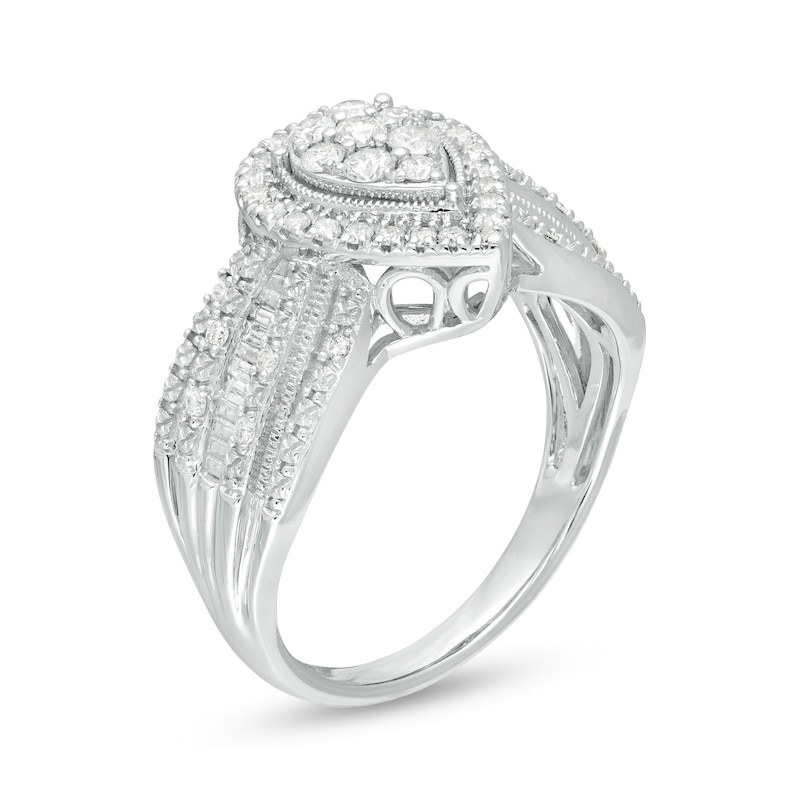 1/2 CT. T.W. Composite Diamond Pear Frame Multi-Row Engagement Ring in 10K White Gold