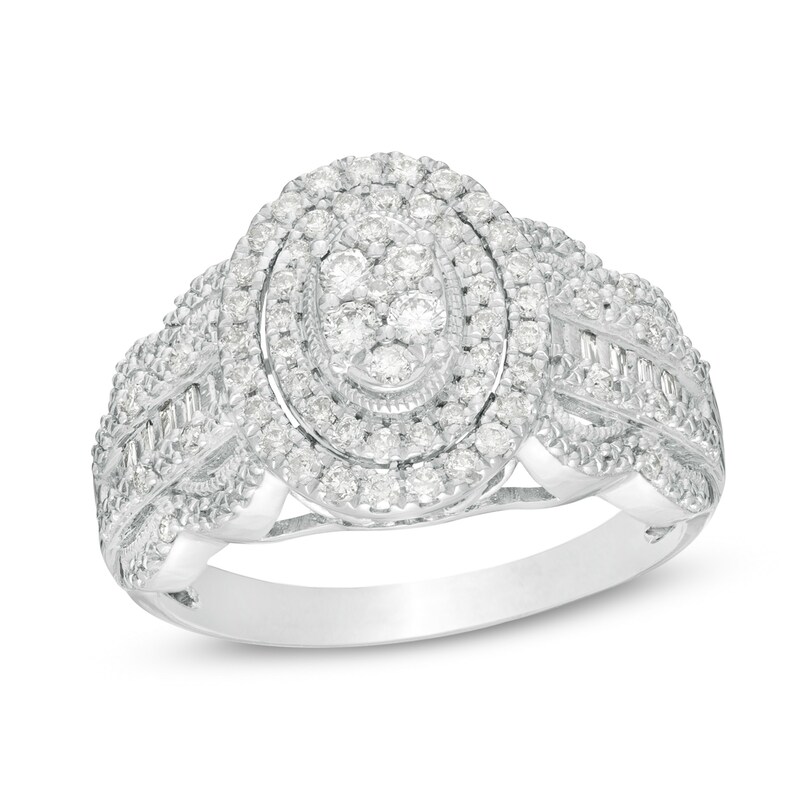 1/2 CT. T.W. Composite Diamond Double Oval Frame Vintage-Style Scallop Edge Engagement Ring in 10K White Gold