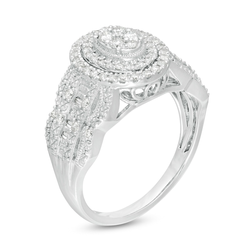 1/2 CT. T.W. Composite Diamond Double Oval Frame Vintage-Style Scallop Edge Engagement Ring in 10K White Gold