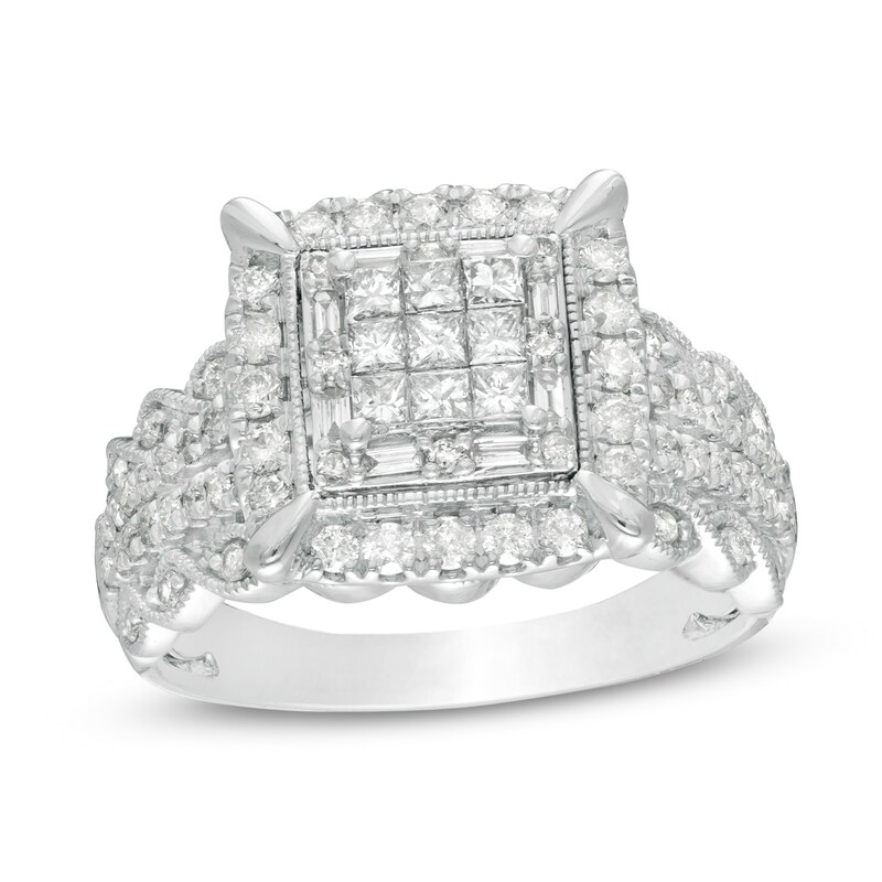 Main Image 1 of 1 CT. T.W. Composite Diamond Cushion Frame Vintage-Style Engagement Ring in 10K White Gold