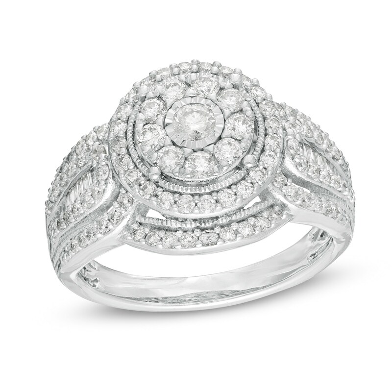Main Image 1 of 1 CT. T.W. Composite Diamond Double Frame Vintage-Style Engagement Ring in 10K White Gold